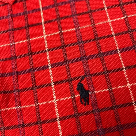 Polo Ralph Lauren Mens XL Red Plaid Short Sleeve Polo Shirt Vintage Made in USA - Picture 5 of 7